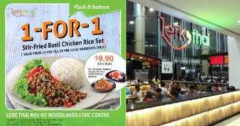 Lerk-Thai-1-for-1-Stir-Fried-Basil-Chicken-Rice-Set-Promotion-at-Woodlands-Civic-Centre-350x184 18-28 Feb 2020: Lerk Thai 1-for-1 Stir Fried Basil Chicken Rice Set Promotion at Woodlands Civic Centre