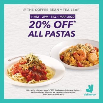 The-Coffee-Bean-and-Tea-Leaf-All-Pastas-Promotion-on-Deliveroo-350x350 26 Feb-1 Mar 2020: The Coffee Bean and Tea Leaf All Pastas Promotion on Deliveroo