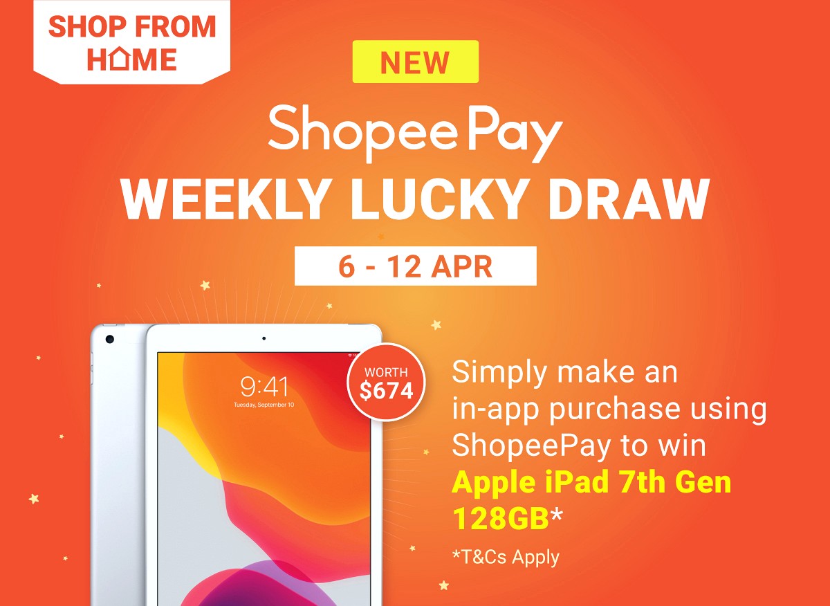 Shopee-Weekly-Lucky-Draw-Singapore-2020-2021-April 6-12 Apr 2020: Shopee 15% Cashback Promo (No Min. Spend) & Apple iPad Lucky Draw!