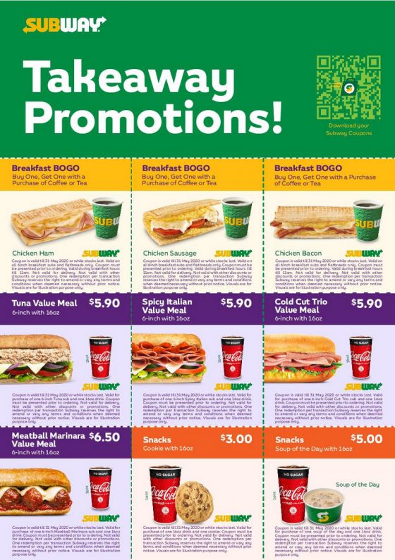 Now till 31 May 2020 Subway Takeaway Promotion
