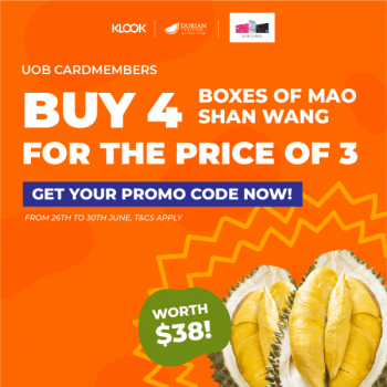 Klook-4-Delicious-Boxes-Of-Durian-Edition-Mao-Shan-Wang-Durians-Promotion-350x350 26-30 Jun 2020: Klook 4 Delicious Boxes Of Durian Edition Mao Shan Wang Durians Promotion