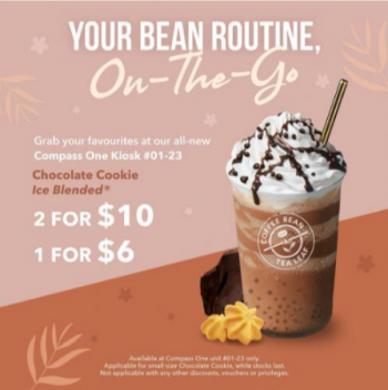 Coffee-Bean-Compass-One-Chocolate-Cookie-Ice-Blended-2-for-10-Promotion-350x352 1 Oct 2020 Onward: Coffee Bean Compass One Chocolate Cookie Ice Blended 2 for $10 Promotion