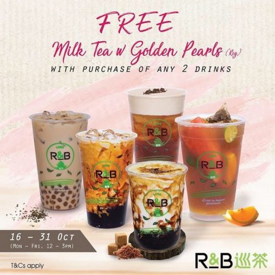 16-31 Oct 2020: R&B Tea Free Milk Tea W/ Golden Pearls Promo - SG ...