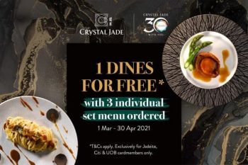 Crystal-Jade-1-Dines-For-Free-Promotion-350x233 9 Mar-30 Apr 2021: Crystal Jade 1 Dines For Free Promotion