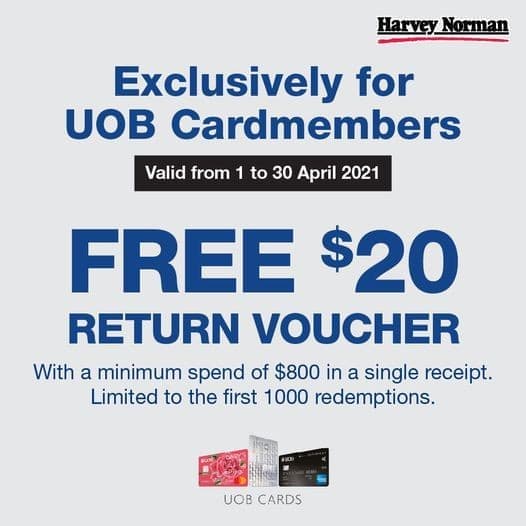 6 Apr 2021 Onward Harvey Norman Free 20 Return Voucher Promotion SG