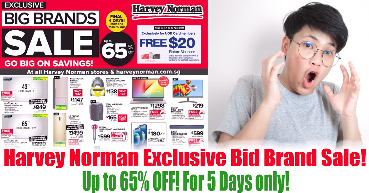 Harvey-Norman-Warehouse-Sale-2021-Singapore-Clearance-Big-Brand-Offers-Home-Appliances-Electrical-Furniture-Bedding-Mattresses 19-23 Apr 2021: Harvey Norman Exclusive Bid Brand Sale! Up to 65% OFF!