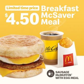 McDonalds-Breakfast-McSaver-Meal-Sausage-McMuffin-with-Egg-Meal-@-4.50-Promotion-350x350 30 Apr 2021 Onward: McDonald's Breakfast McSaver Meal Sausage McMuffin with Egg Meal @ $4.50 Promotion