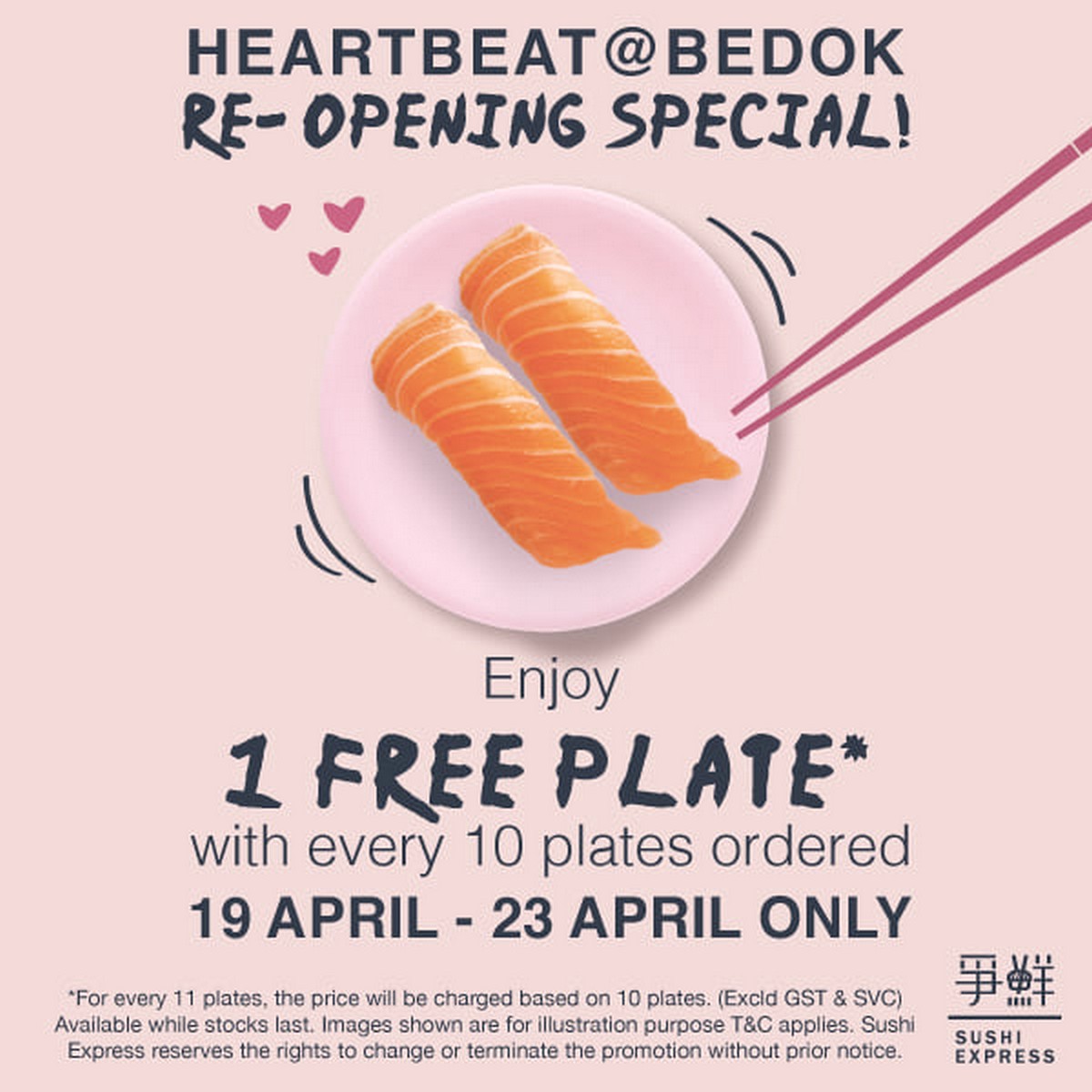 Sushi-Express-FREE-1-Plate-of-Sushi-2021-Singapore-Japanese-Food-Promotion-001 19-23 Apr 2021: Sushi Express Re-Opening Special Promotion at Heartbeat @ Bedok