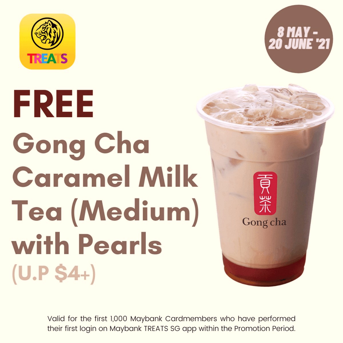 Voucher-Coupon-Gong-Cha-FREE-Gong-Cha-Caramel-Milk-Tea-Singapore-Food-Promotion-Bank-Offers-Rewards Now till 20 Jun 2021: Get Your FREE Gong Cha Caramel Pearls Milk Tea with Maybank TREATS SG App