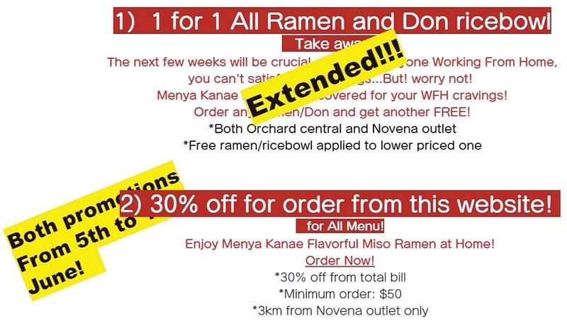 1-for-1-Promo-Extended-at-Menya-Kanae-Hokkaido-Ramen-Singapore Now till 13 Jun 2021: Menya Kanae 1-for-1 Promotion on All Ramen & Don Dishes at All Locations in Singapore