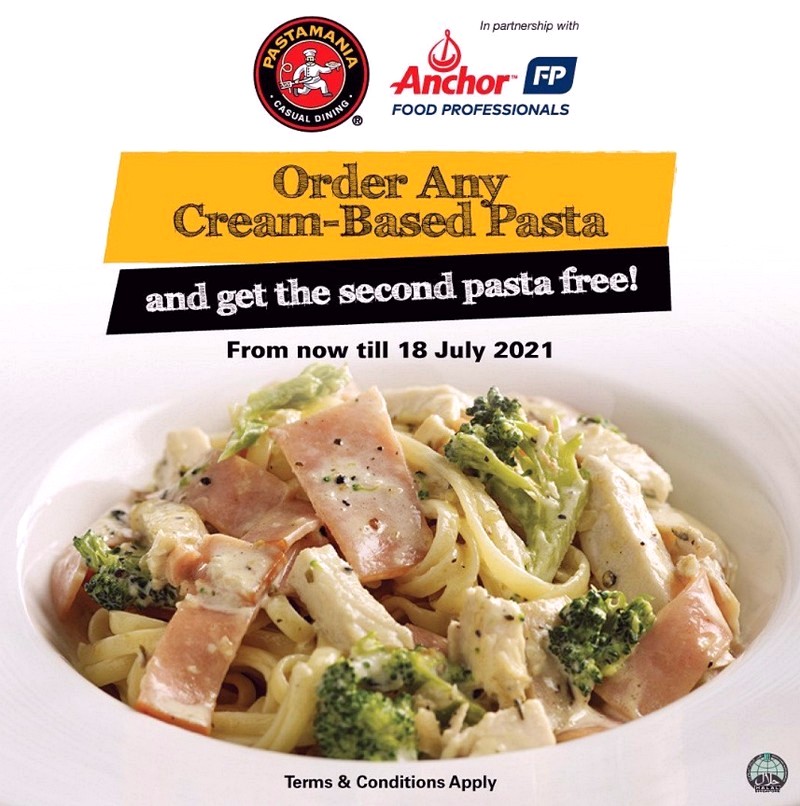 Pastamania-Anchor-Food-Proffessionals-Order-Any-Cream-Based-Pasta-and-Get-the-2nd-Pasta-for-FREE-1-for-1-Promo-until-18th-Juluy-2021-Singapore-Warehouse-Sale-Clearance Now till 18th Jul 2021: PastaMania 1-for-1 Pasta Deals Promotion! Get the 2nd Pasta for FREE!