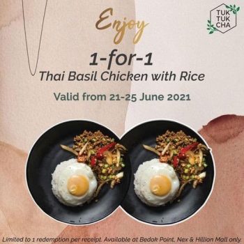 Tuk-Tuk-Cha-1-FOR-1-Thai-Basil-Chicken-Rice-Promotion-350x350 21-25 Jun 2021: Tuk Tuk Cha 1-FOR-1 Thai Basil Chicken Rice Promotion
