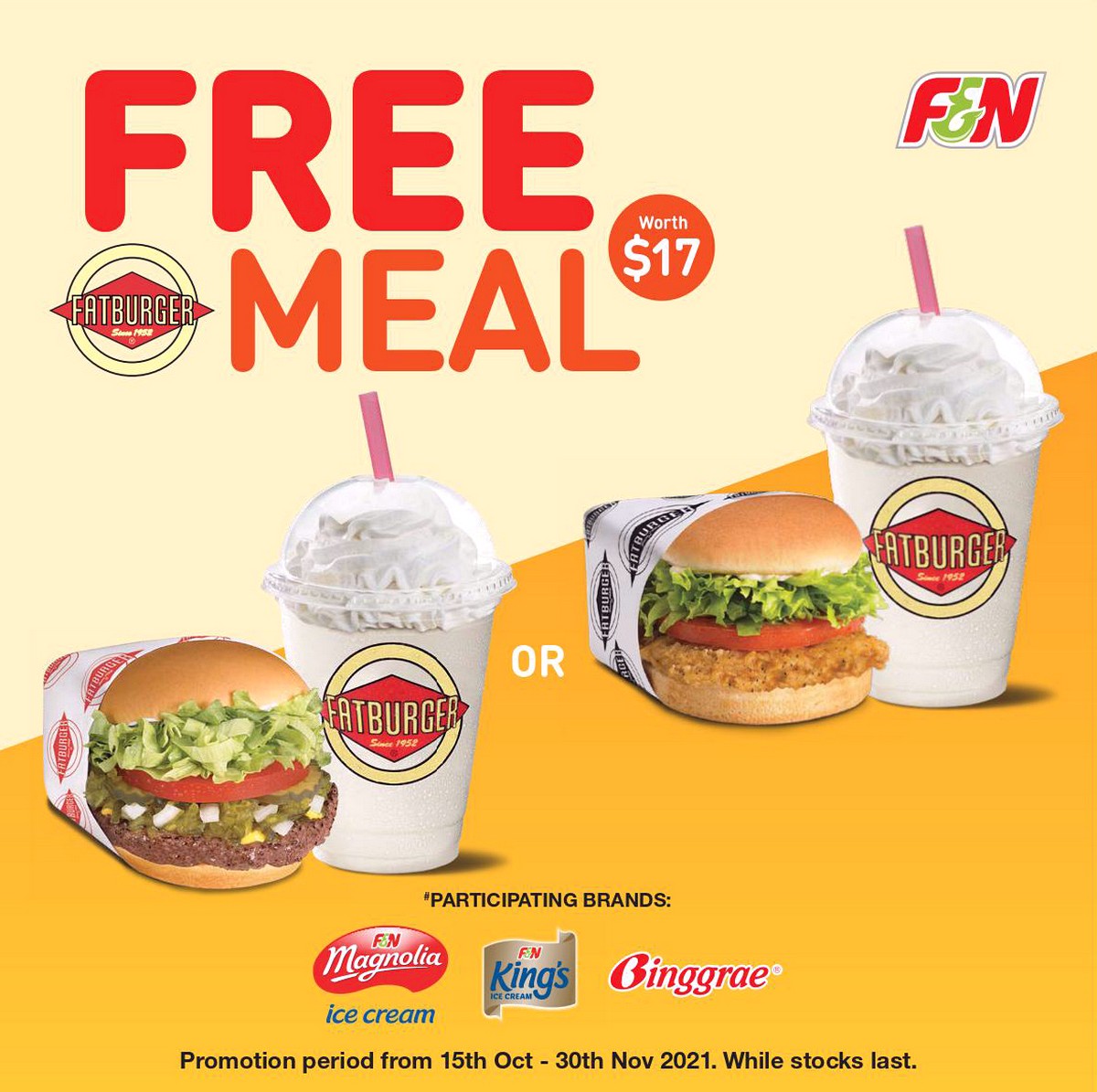 FNN0001 15 Oct to 30 Nov 2021: Treat Yourself to a FREE Fatburger burger & milkshake when you buy ice cream!