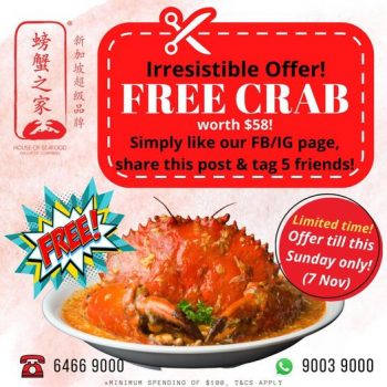 House-of-Seafood-at-Punggol-Free-Crabs-Promo-350x350 4 Nov 2021 Onward: House of Seafood at Punggol Free Crabs Promo