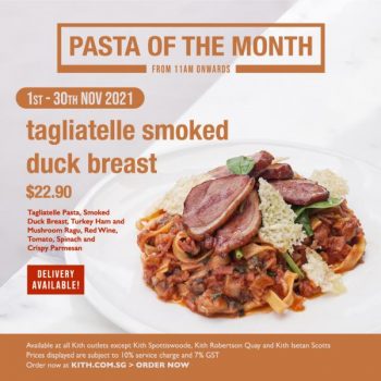 Kith-Cafe-Pasta-of-The-Month-Tagliatelle-Smoked-Duck-Breast-@-22.90-Promotion--350x350 1-30 Nov 2021: Kith Cafe Pasta of The Month Tagliatelle Smoked Duck Breast @ $22.90 Promotion