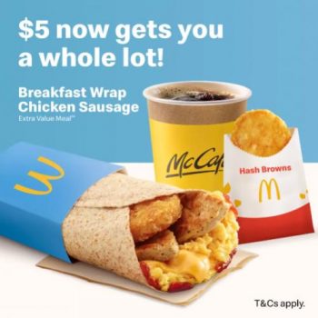 McDonalds-Breakfast-Wrap-Chicken-Sausage-Extra-Value-Meal-@-5-Promotion--350x350 18 Nov 2021 Onward: McDonald's Breakfast Wrap Chicken Sausage Extra Value Meal @ $5 Promotion