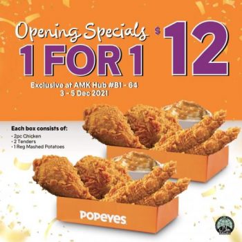 Popeyes-AMK-Hub-1-For-1-Opening-Promotion-350x350 3-5 Dec 2021: Popeyes AMK Hub 1-For-1 Opening Promotion