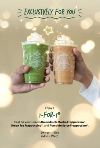 Starbucks-1-for-1-Drink-Promo-350x518 29 Nov-1 Dec 2021: Starbucks 1 for 1 Drink Promo