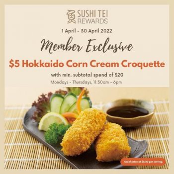 Sushi-Tei-Member-5-Hokkaido-Corn-Cream-Croquette-Promotion-350x350 1-30 Apr 2022: Sushi Tei Member $5 Hokkaido Corn Cream Croquette Promotion