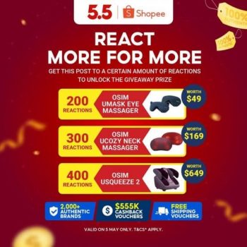Shopee-React-More-For-More-Contest-350x350 Now till 11 May 2022: Shopee React More For More Contest