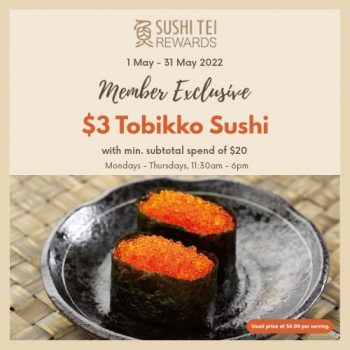 Sushi-Tei-Member-3-Tobikko-Sushi-Promotion-350x350 1-31 May 2022: Sushi Tei Member $3 Tobikko Sushi Promotion