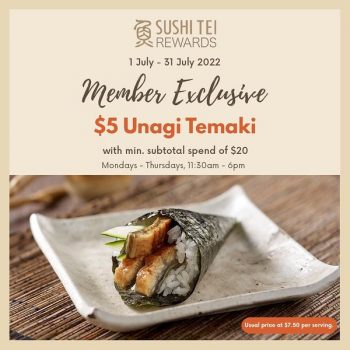 1-31-Jul-2022-Sushi-Tei-5-Unagi-Temaki-Promotion1-350x350 1-31 Jul 2022: Sushi Tei $5 Unagi Temaki Promotion