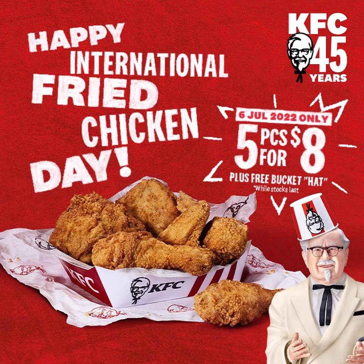 KFC-Singapore-Free-Bucket-Hat-5-for-SGD8-Fried-Chicken-Promotion-2022-Food-Offers-Restaurant-Fast 6 Jul 2022: KFC 5 for $8 Fried Chickens Deal Promotion at Islandwide Singapore