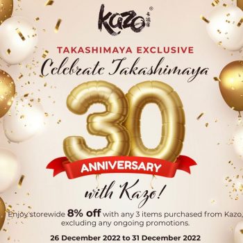 Kazo-30th-Anniversary-Deal-at-Takashimaya-350x350 Now till 31 Dec 2022: Kazo 30th Anniversary Deal at Takashimaya