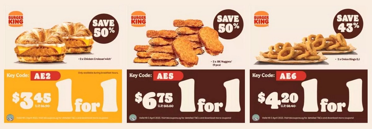 BURGER-KING-SG-1-for-1-Promotion-Coupon-Discounts-up-to-50-off-Burgers-Meals Now till 3 Apr 2023: Burger King Singapore Coupon Promotion! 1-for-1 & 50% OFF!