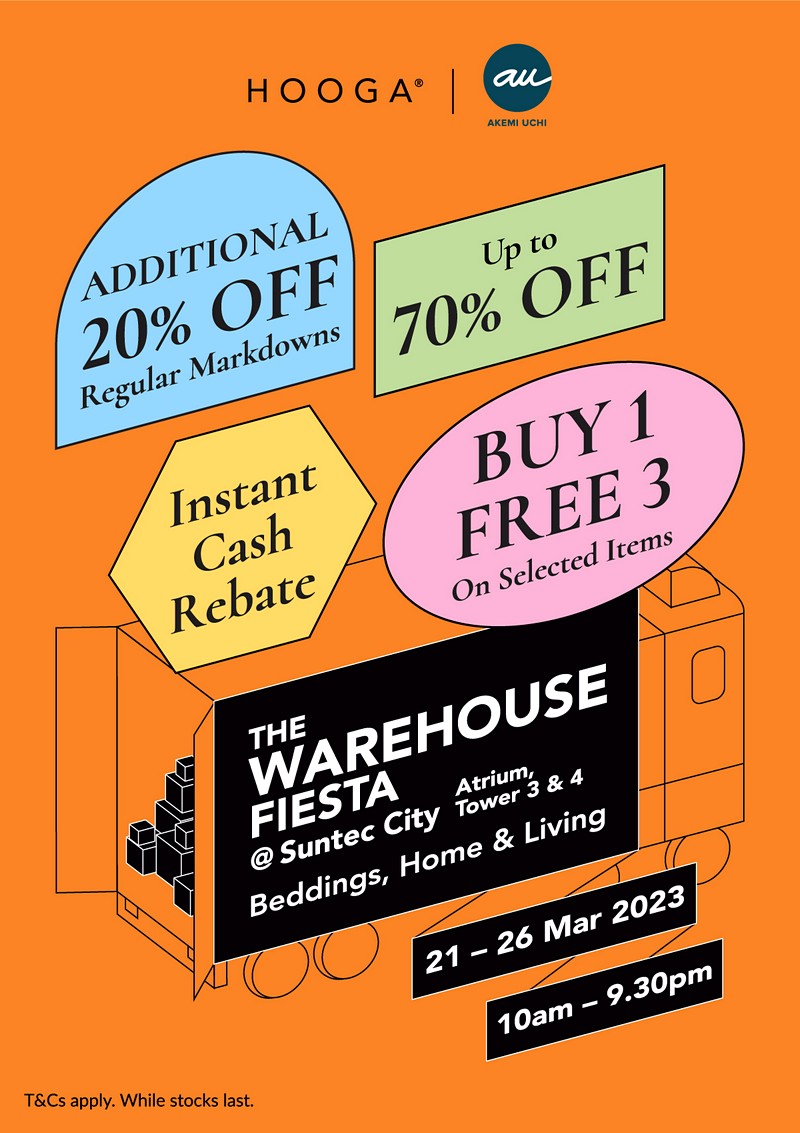 AKE-UCHI-WarehouseSales_SuntecCity-Singapore-HOOGA-2023-Clearance-Beddings 21-26 Mar 2023: AKEMI UCHI & HOOGA Warehouse Sale: The WAREHOUSE Fiesta! Up to 70% OFF at Suntec City