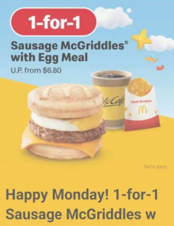 McDonalds-1-for-1-Sausage-McGriddles-with-Egg-Meal-Promo-350x453 27-29 Mar 2023: McDonald’s 1 for 1 Sausage McGriddles with Egg Meal Promo