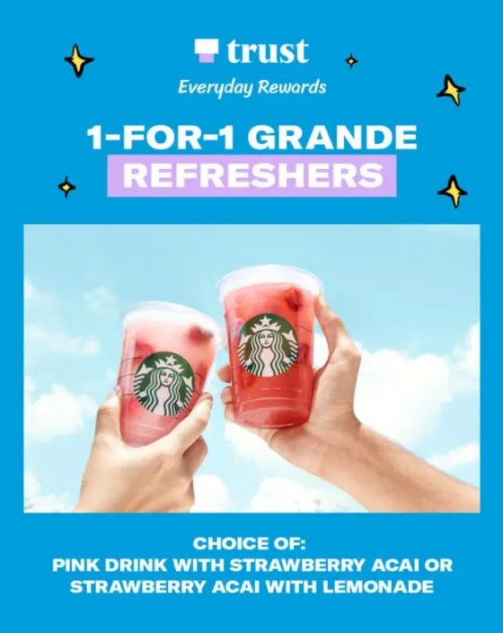 Now till 15 Apr 2023 Starbucks 1 for 1 Deal with Trust Card SG