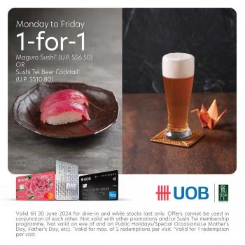 Sushi-Tei-1-For-1-Maguro-Sushi-Promotion-with-UOB-Cards-350x350 Now till 30 Jun 2024: Sushi Tei 1-For-1 Maguro Sushi Promotion with UOB Cards