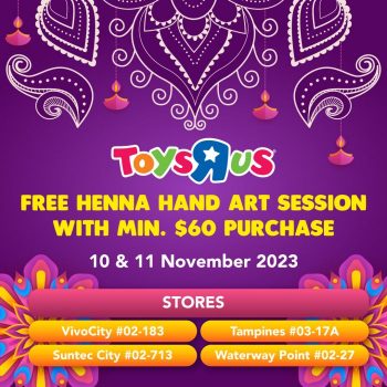 Toys-R-Us-Free-Henna-Art-Session-Deepavali-Promotion-350x350 10-11 Nov 2023: Toys R Us Free Henna Art Session Deepavali Promotion