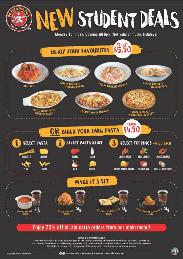 Now till 31 December 2025 Pastamania Student Deal Promotion Pasta