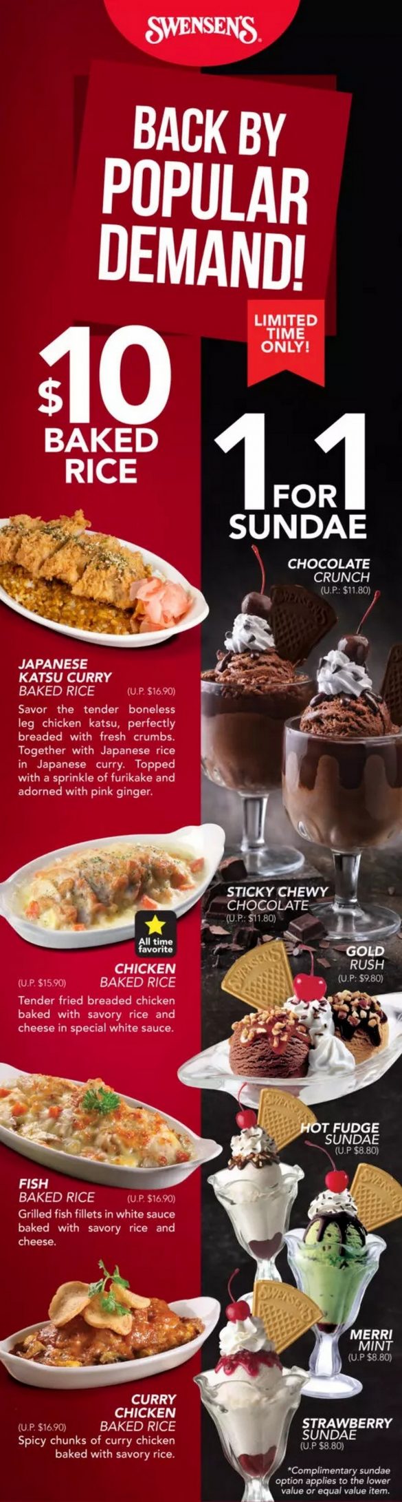Now till 27 March 2025 Swensen’s 1for1 Sundaes & 10 Baked Rice Indulgent Dessert & Comfort