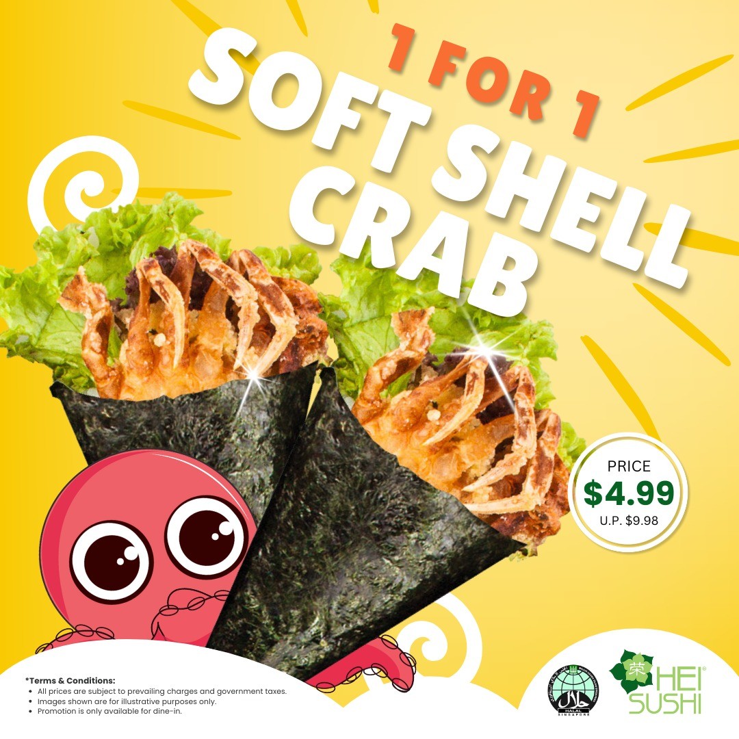 21 May 2025 onwards: Hei Sushi – 1-for-1 Soft Shell Crab Handroll ...