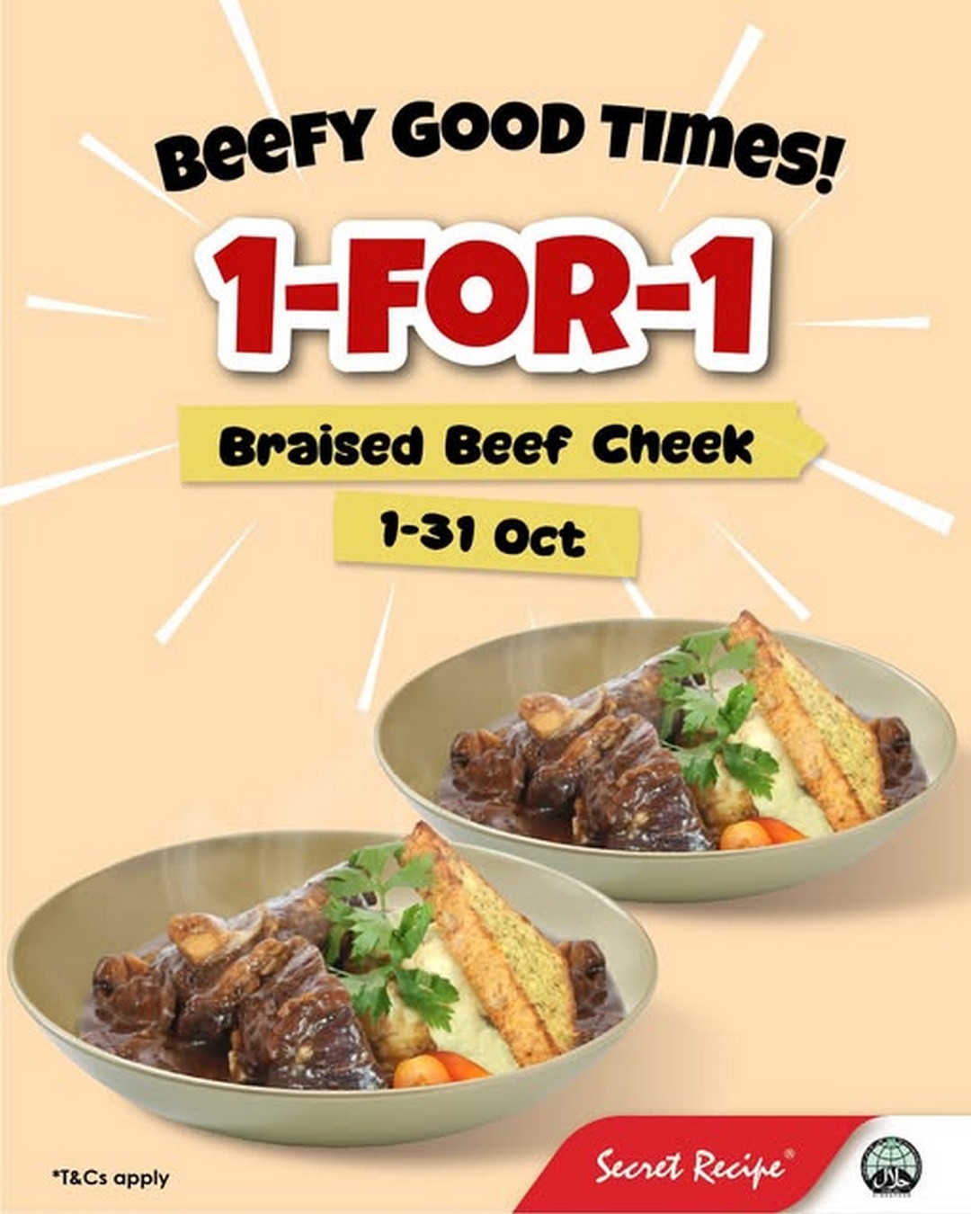 Secret-Recipe-Singapore-Braised-Beef-Cheek-1-for-1-Promotion 1-31 October 2025: Secret Recipe Singapore: Braised Beef Cheek 1-for-1 Promotion – Dine-In & Takeaway Deal