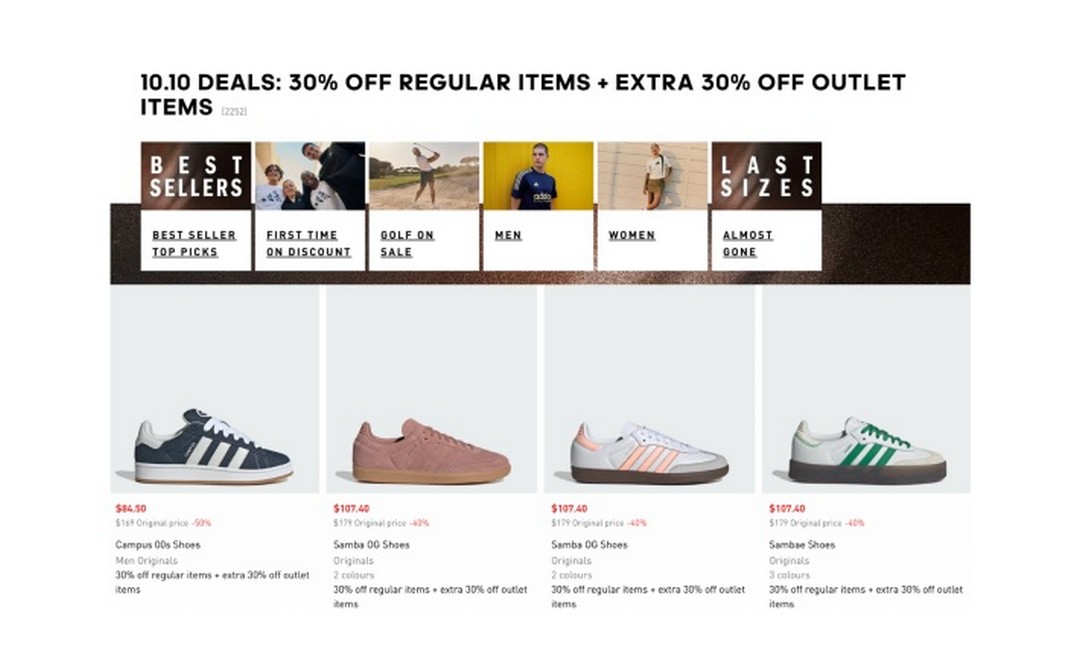 Now till 12 October 2025: Adidas Singapore 10.10 Sale  Enjoy 30% OFF  Regular Items + Extra 30% OFF Outlet Styles - SG.EverydayOnSales.com