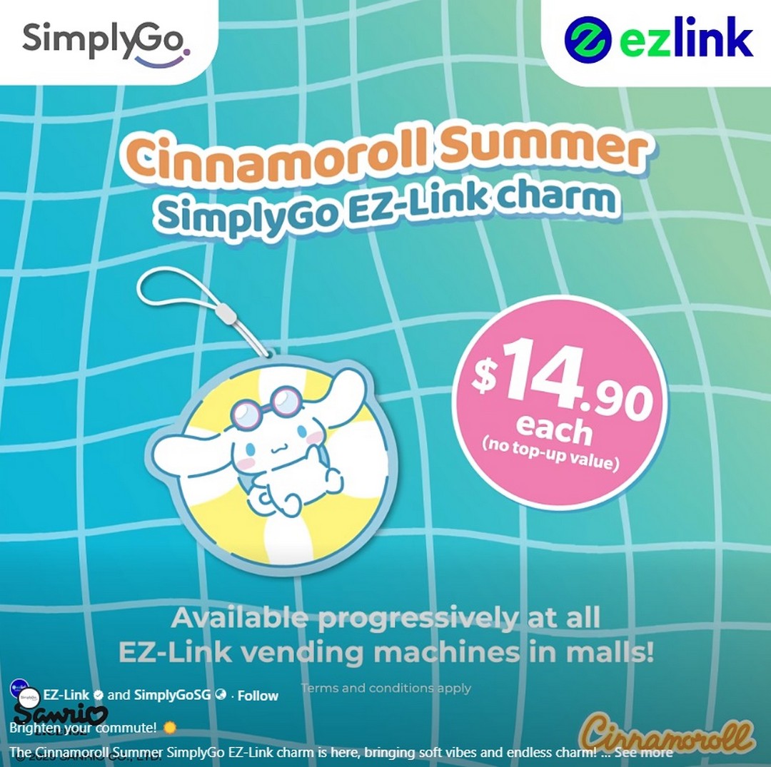 EZ-Link-Singapore-Cinnamoroll-Summer-SimplyGo-Charm-Promotion 20 October 2025 onwards: EZ-Link Singapore: Cinnamoroll Summer SimplyGo Charm Promotion – Collectible Charm for Your Commute