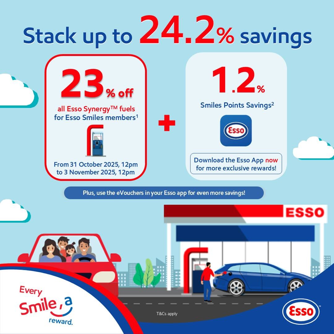 Esso-Singapore-Fuel-Promotion Now till 3 November 2025: Esso Singapore Fuel Promotion – Save up to 24.2% on Esso Synergy™ Fuels and Earn More Rewards