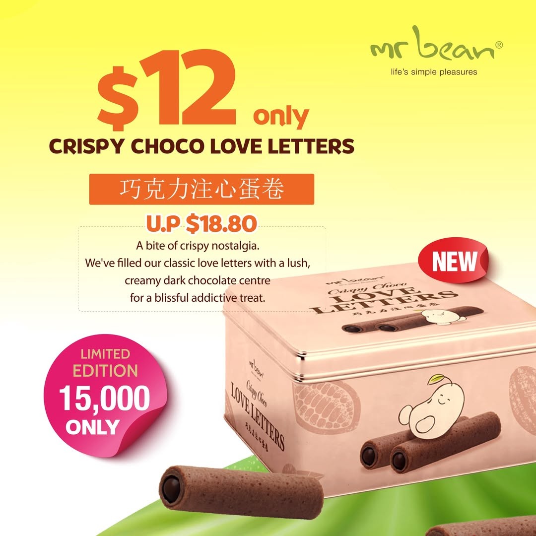 Mr-Bean-Singapore-Try-New-Crispy-Choco-Love-Letter-Promotion 24 October 2025 onwards: Mr Bean Singapore: Try New Crispy Choco Love Letter Promotion – Limited Edition Treat for $12