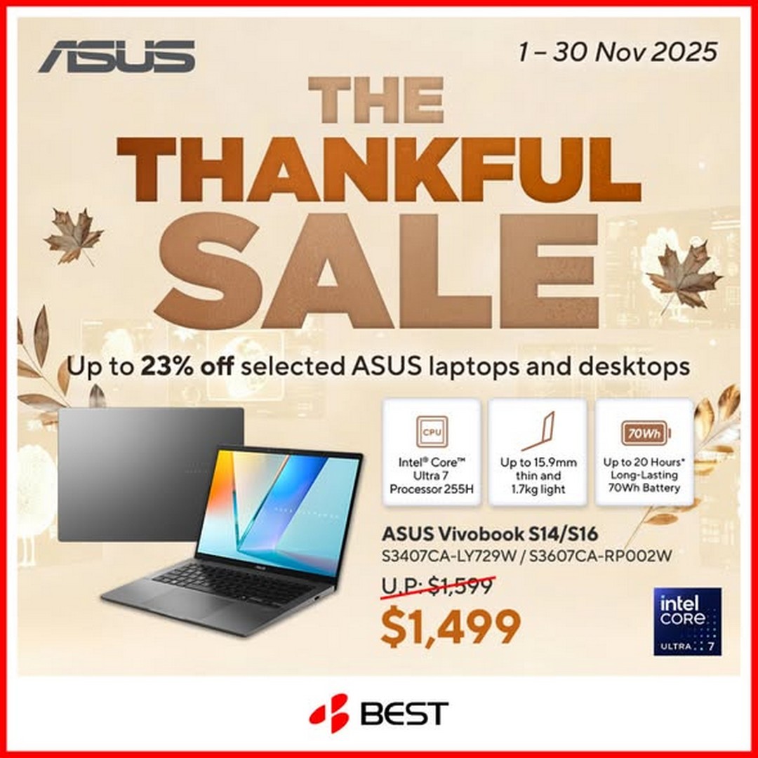 BEST-Denki-Singapore-–-The-Thankful-Sale-1 1–30 November 2025: BEST Denki Singapore – The Thankful Sale with Up to 23% Off ASUS Laptops and Desktops (Electronics Promotion)