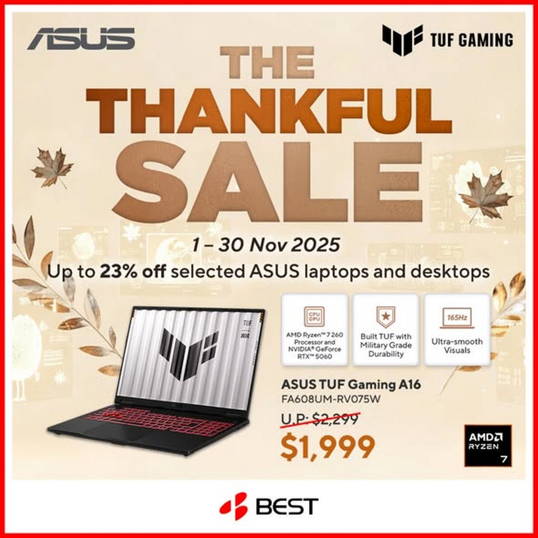 BEST-Denki-Singapore-–-The-Thankful-Sale 1–30 November 2025: BEST Denki Singapore – The Thankful Sale with Up to 23% Off ASUS Laptops and Desktops (Electronics Promotion)