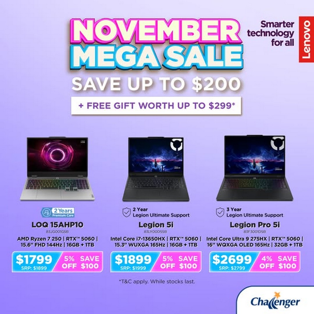 Challenger-Singapore-Lenovo-Laptop-Savings-and-Free-Gift-Promotion-1 Now till 30 November 2025: Challenger Singapore: Lenovo Laptop Savings and Free Gift Promotion, Tech Upgrade Deal with Exclusive Store Offers
