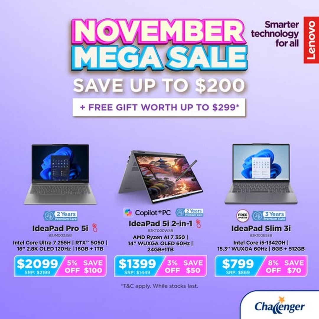 Challenger-Singapore-Lenovo-Laptop-Savings-and-Free-Gift-Promotion-3 Now till 30 November 2025: Challenger Singapore: Lenovo Laptop Savings and Free Gift Promotion, Tech Upgrade Deal with Exclusive Store Offers