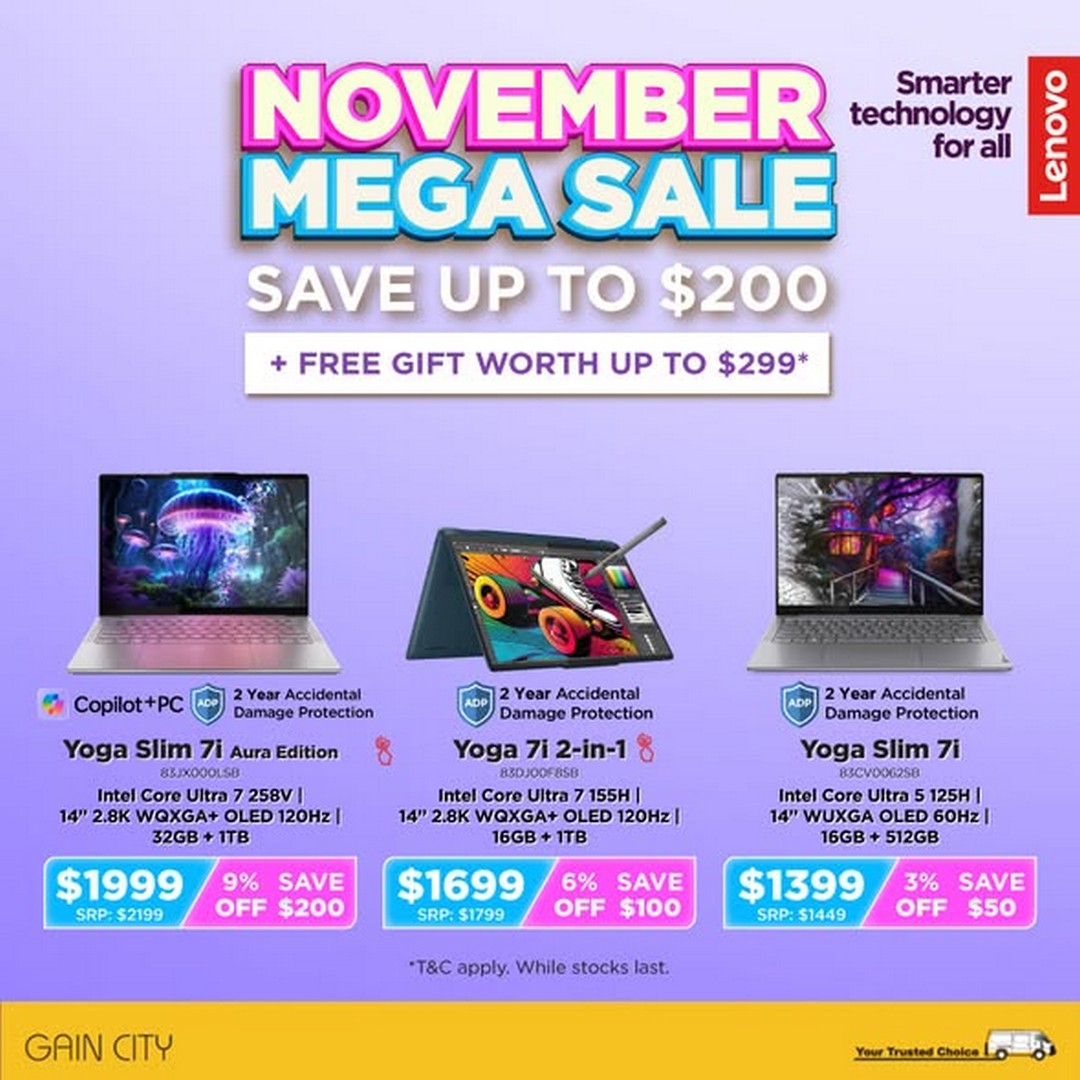 Gain-City-Lenovo-Laptop-Promotion-3 Now till 30 November 2025: Gain City: Lenovo Laptop Promotion: Up to $200 OFF + Free Gift