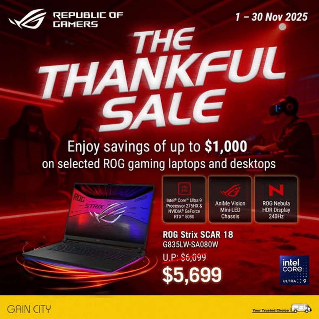 Gain-City-ROG-Thankful-Sale-1 1–30 November 2025: Gain City: ROG Thankful Sale – Up to $1,000 Off Gaming Laptops and Gear