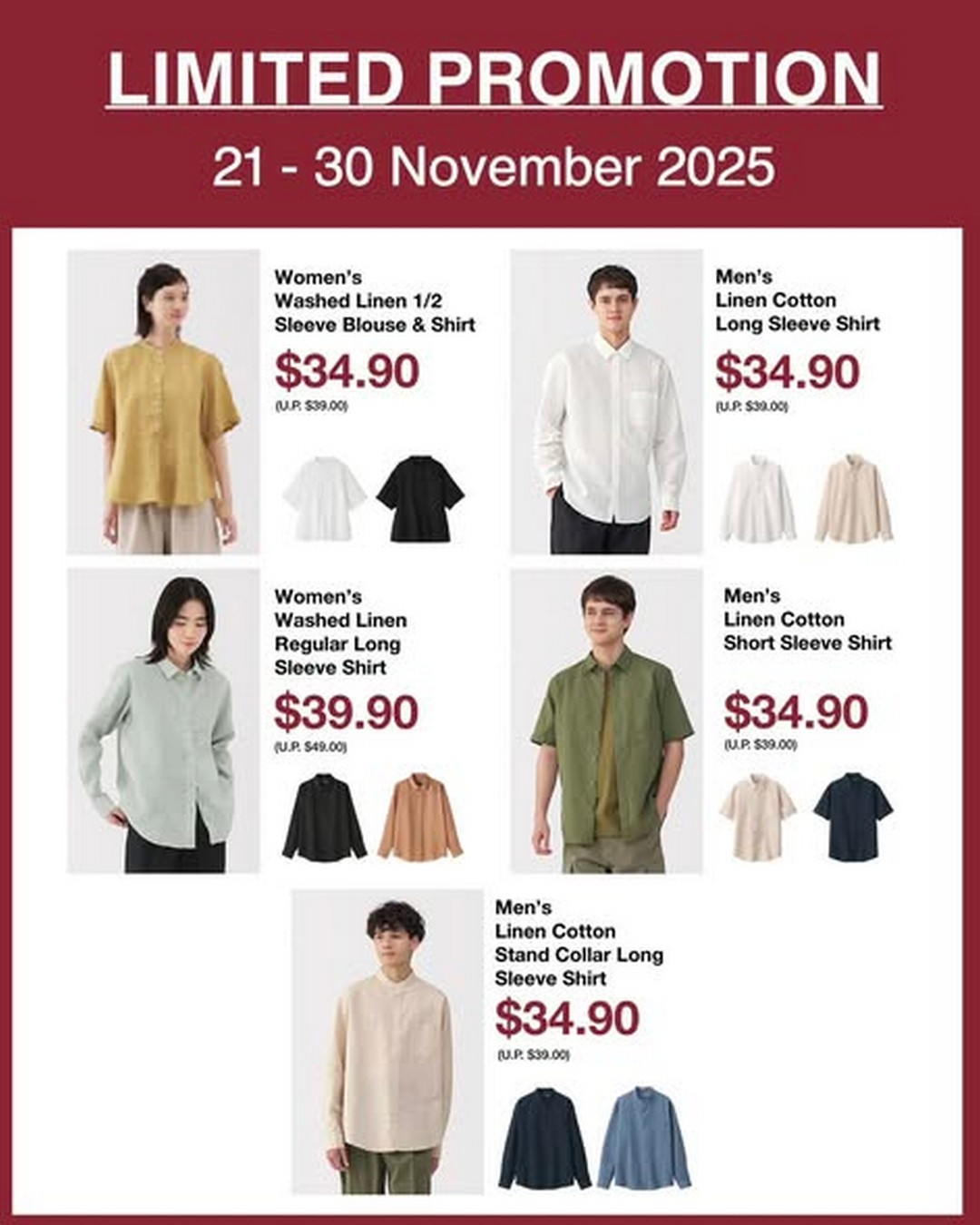 MUJI-Singapore-November-Limited-Promotions-1-1 21-30 November 2025: MUJI Singapore: November Limited Promotions on Men’s & Women’s Kapok and Linen Clothing