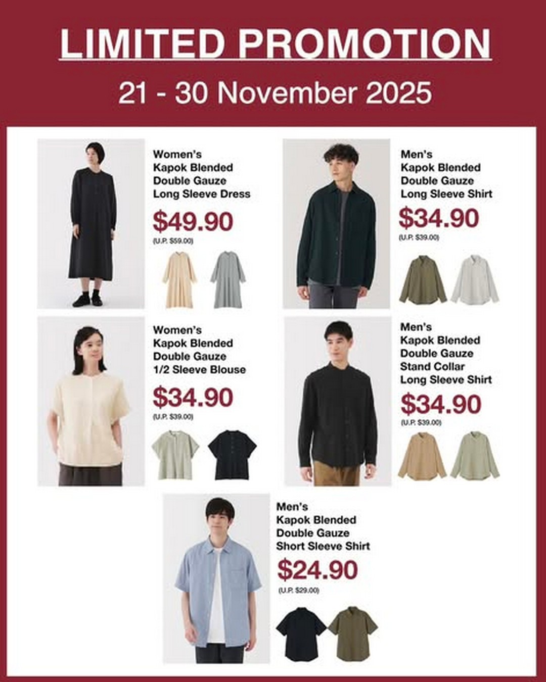 MUJI-Singapore-November-Limited-Promotions-1 21-30 November 2025: MUJI Singapore: November Limited Promotions on Men’s & Women’s Kapok and Linen Clothing